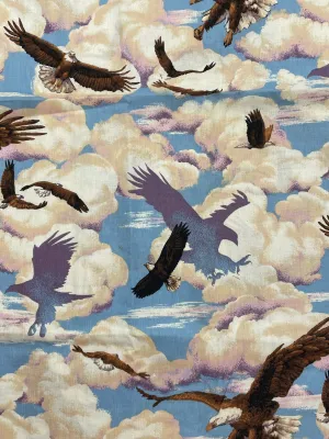 1 5/8 YD Quilting Cotton - Bald Eagles on Blue Sky and Clouds