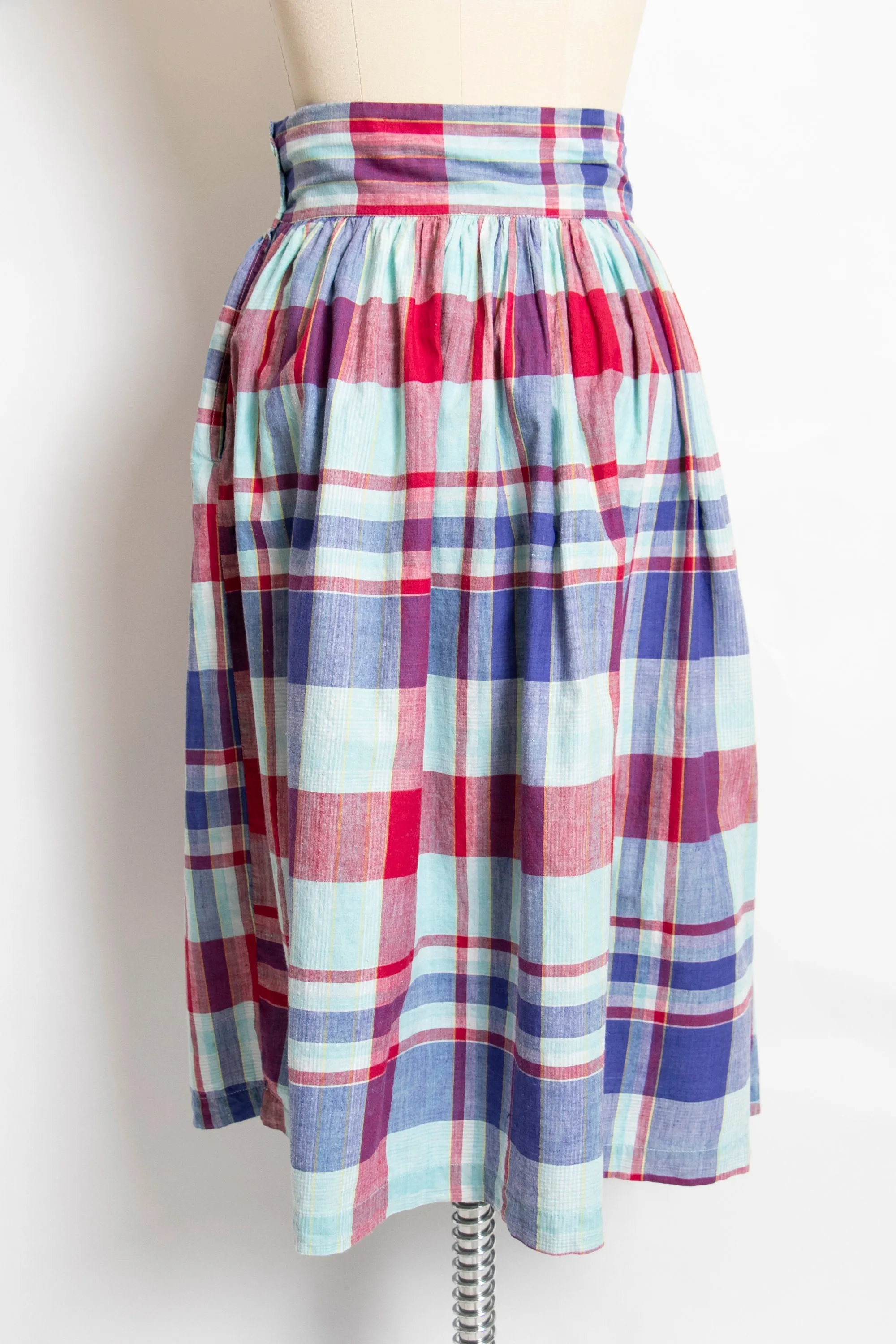 1980s Cotton Full Skirt Plaid Cotton 80s Small