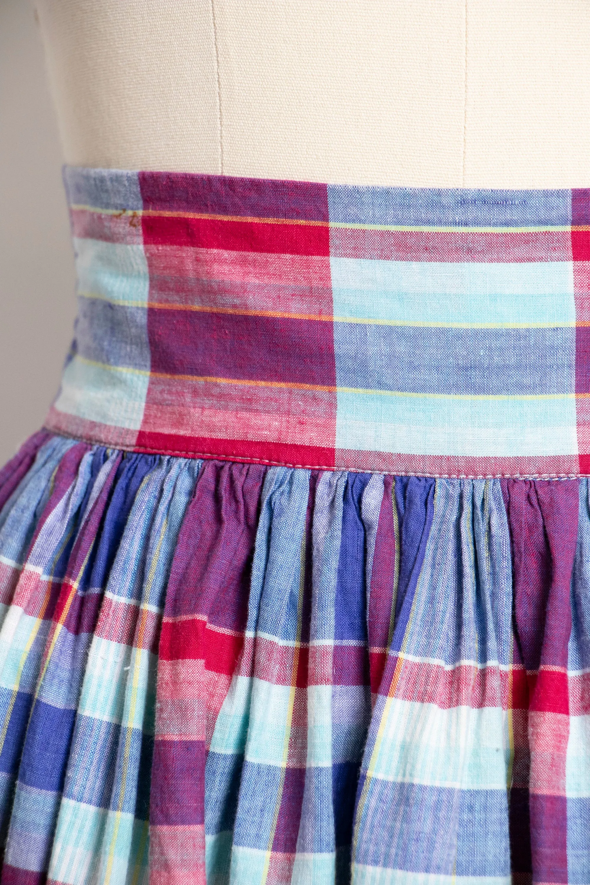 1980s Cotton Full Skirt Plaid Cotton 80s Small