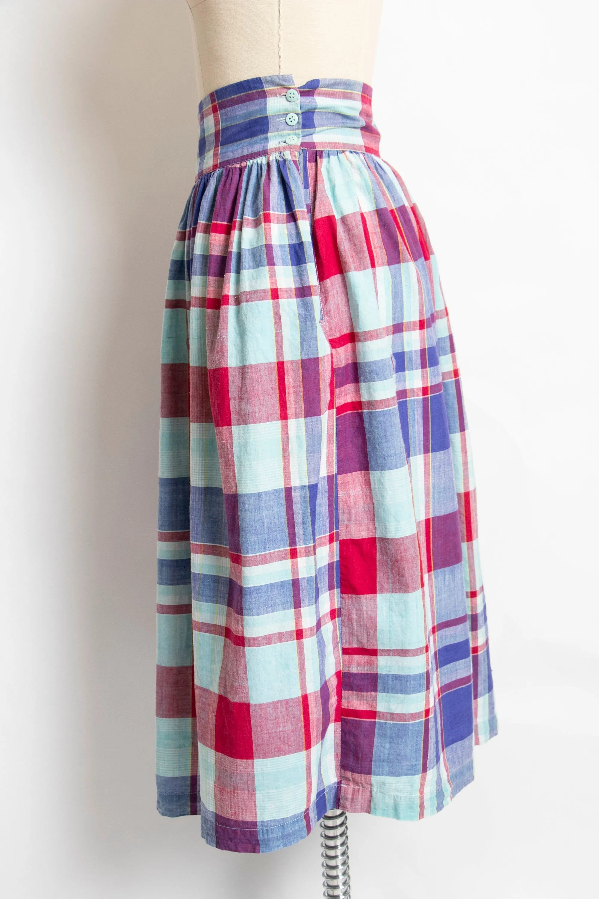 1980s Cotton Full Skirt Plaid Cotton 80s Small