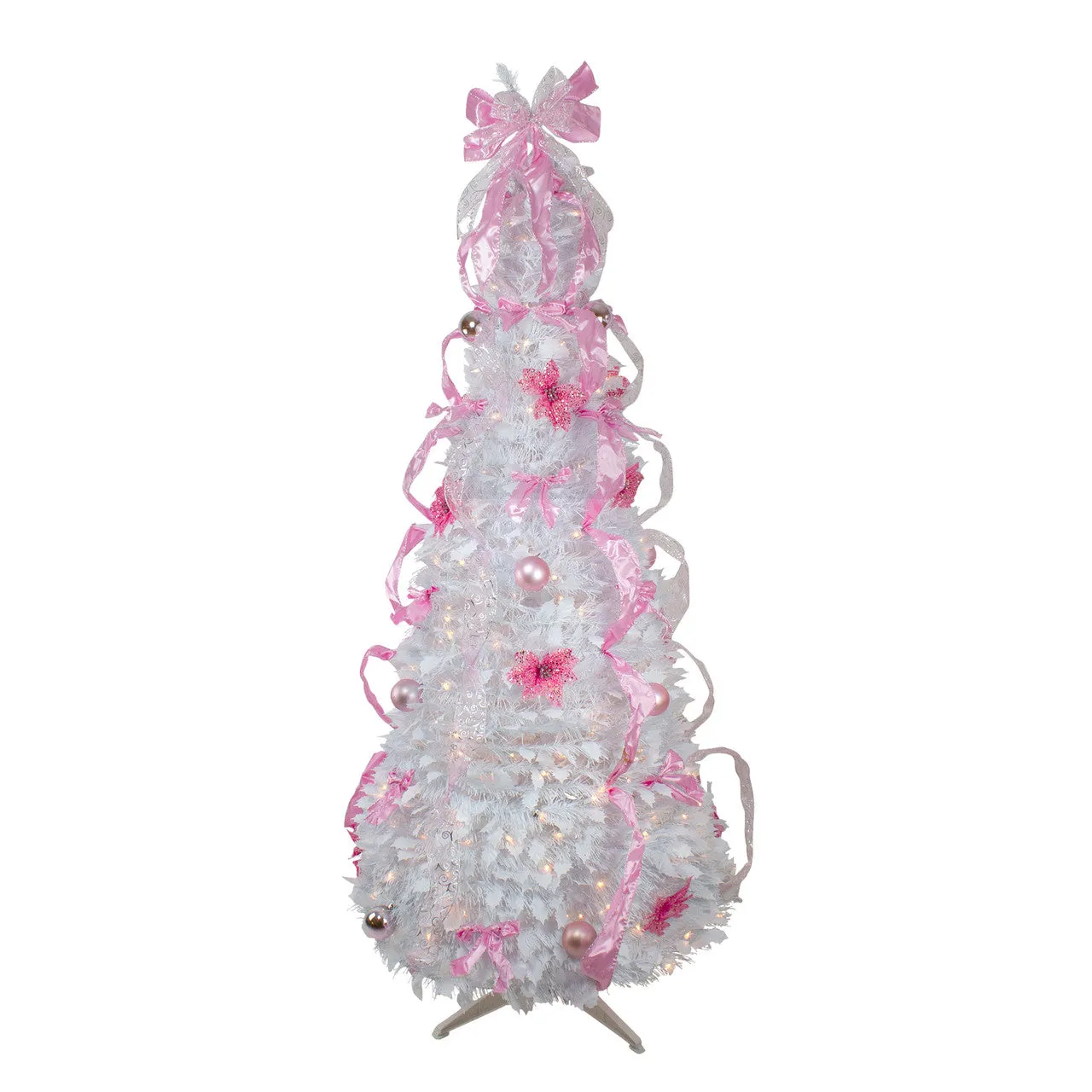 6' Pre-Lit White and Pink Pre-Decorated Pop-Up Artificial Christmas Tree