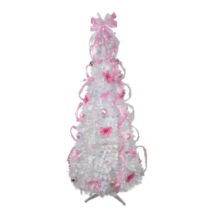 6' Pre-Lit White and Pink Pre-Decorated Pop-Up Artificial Christmas Tree