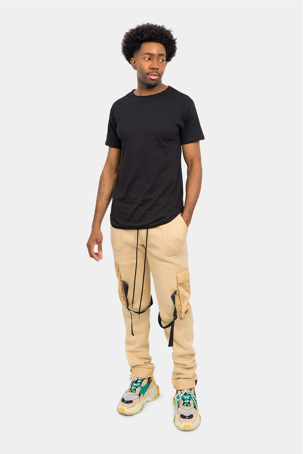 Adjustable Buckle Strap Cargo Sweatpants