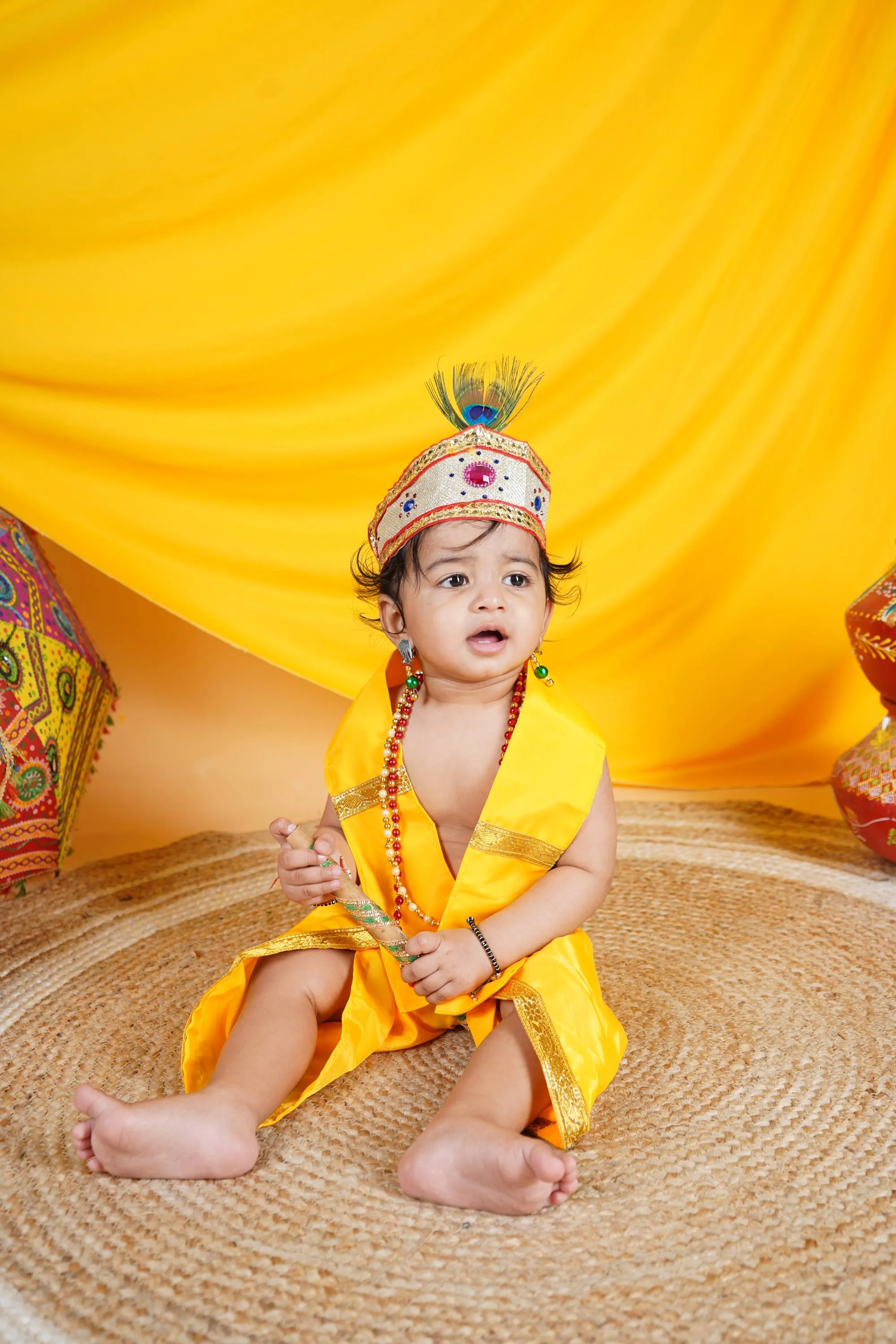 Ahhaaaa Kids Ethnic Krishna Dress Costume Set For Boys