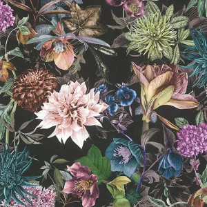 Althea Black Flower Garden Wallpaper  | Brewster Wallcovering