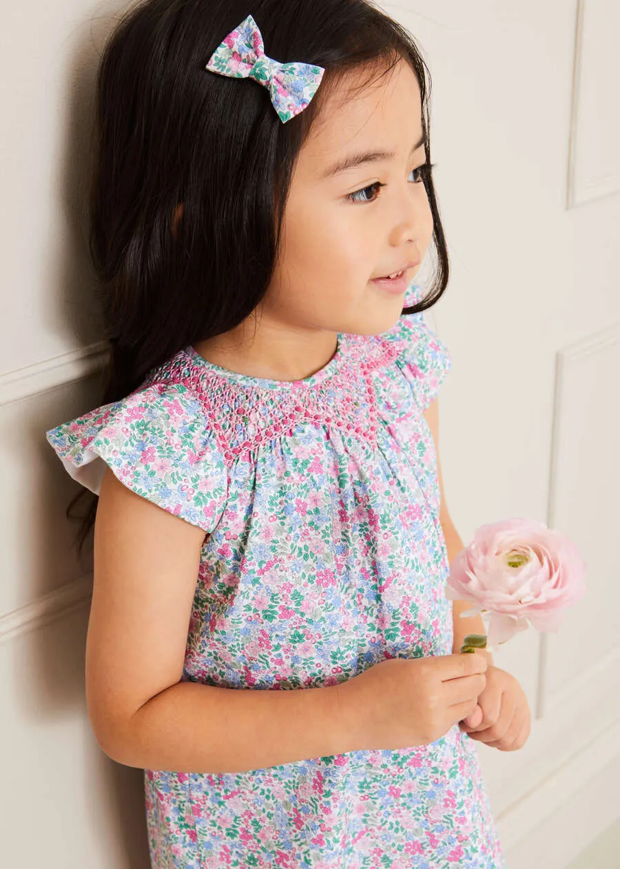 Amelia Floral Print Handsmocked Sleeveless Dress in Pink (12mths-10yrs)