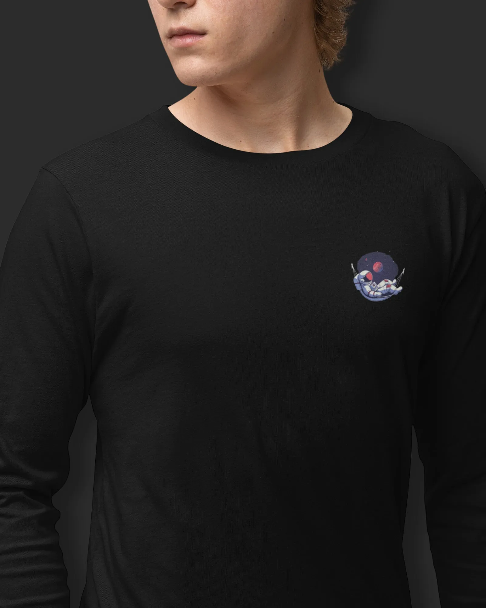 Astral Ascent Full Sleeves Crew Neck: Black