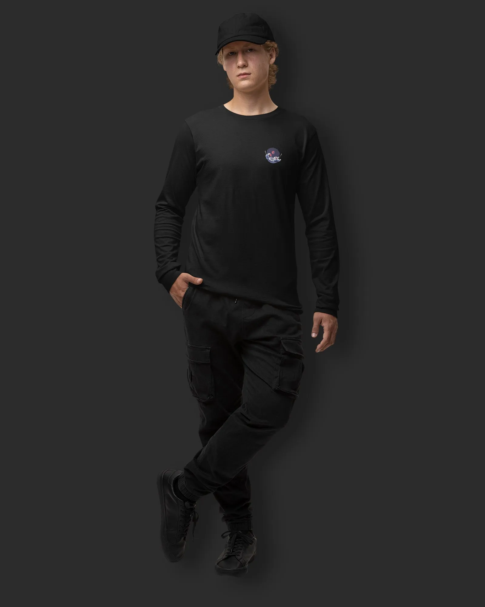 Astral Ascent Full Sleeves Crew Neck: Black