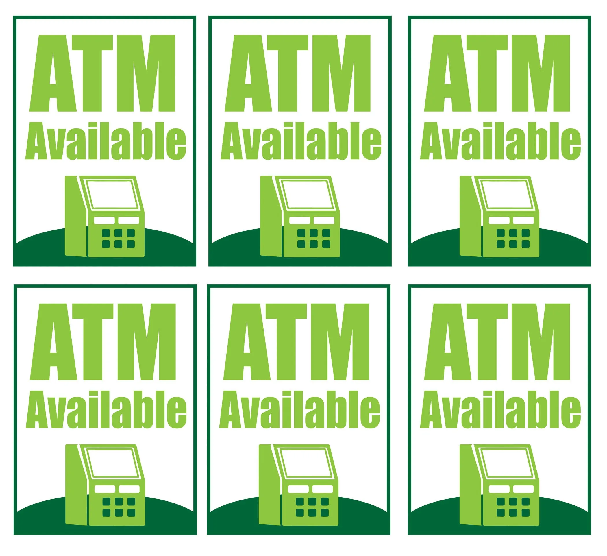 ATM Available Store Window Display Paper Signs; 18w x 24h - 6 Pack