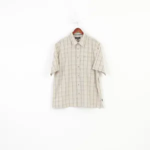 Berghaus Men XXL Casual Shirt Checkered Beige Short Sleeve Collar Classic Top