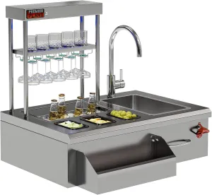 Beverage System Bar Tender Stainless Steel Sink with Cooler and Cocktail Center Including Glass Holding Racks - 32-Inch Drop in Appliance