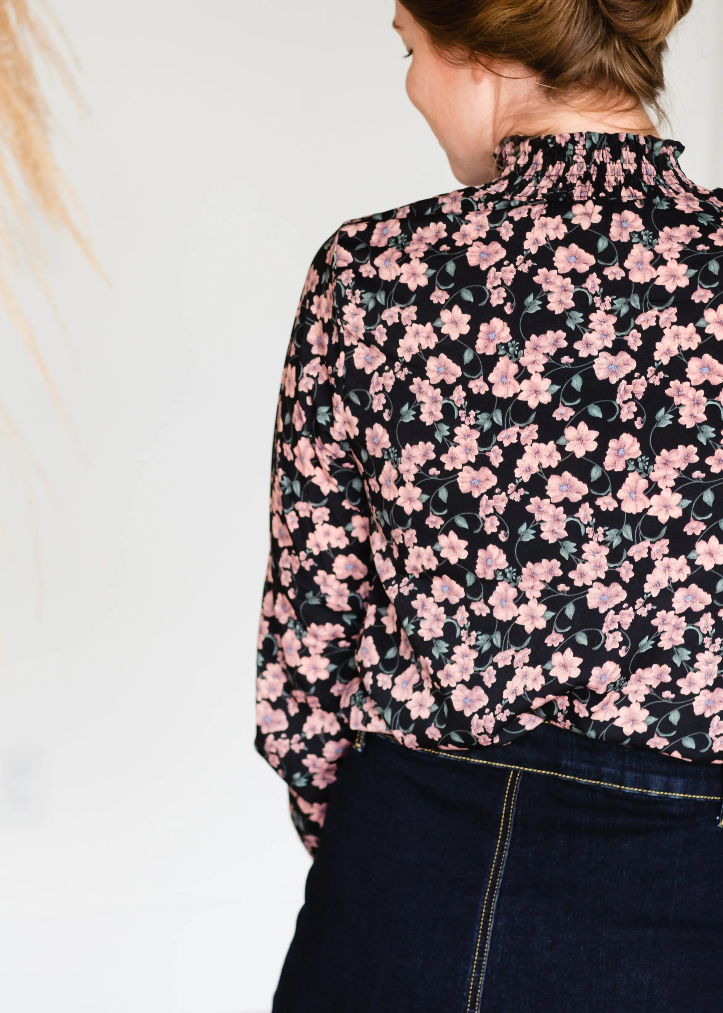 Black Long Sleeve Blush Floral Top - FINAL SALE