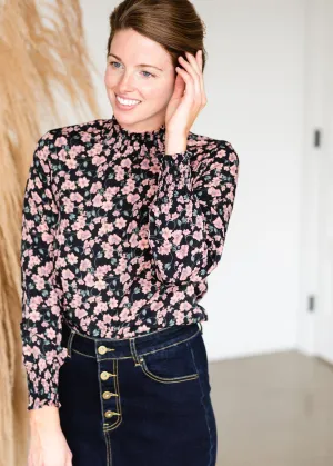 Black Long Sleeve Blush Floral Top - FINAL SALE