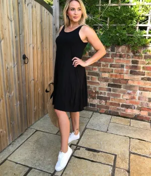 Black Sleeveless Jersey Swing Dress