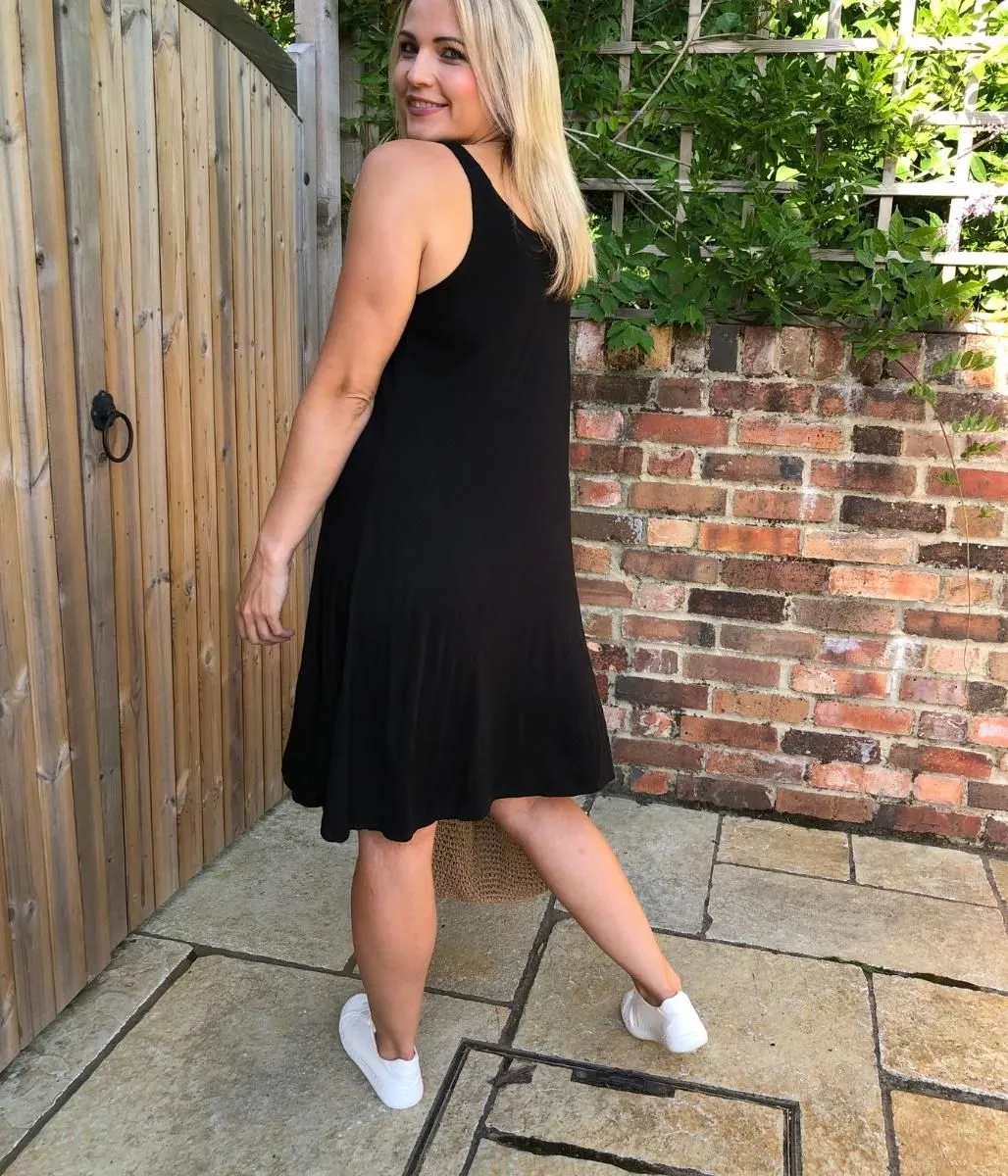 Black Sleeveless Jersey Swing Dress