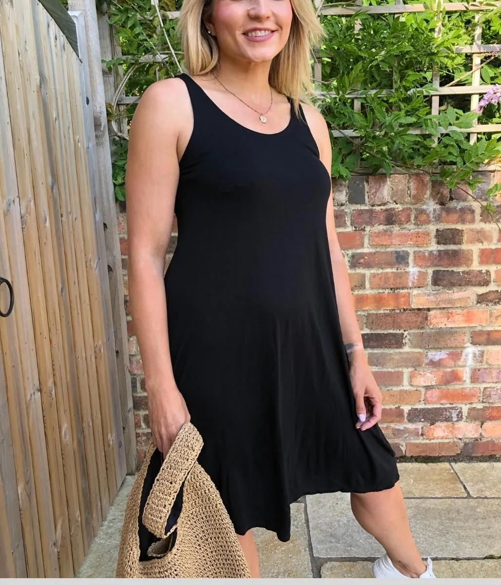 Black Sleeveless Jersey Swing Dress