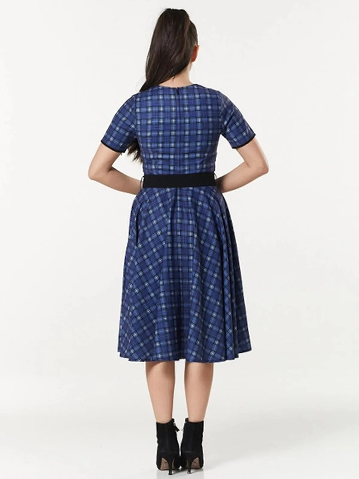 Blue and Black Check Vintage Style Swing Dress