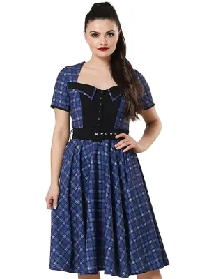 Blue and Black Check Vintage Style Swing Dress