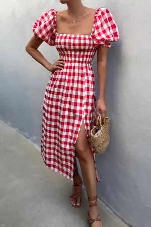 BRYNNE MIDI DRESS - RED CHECKERED