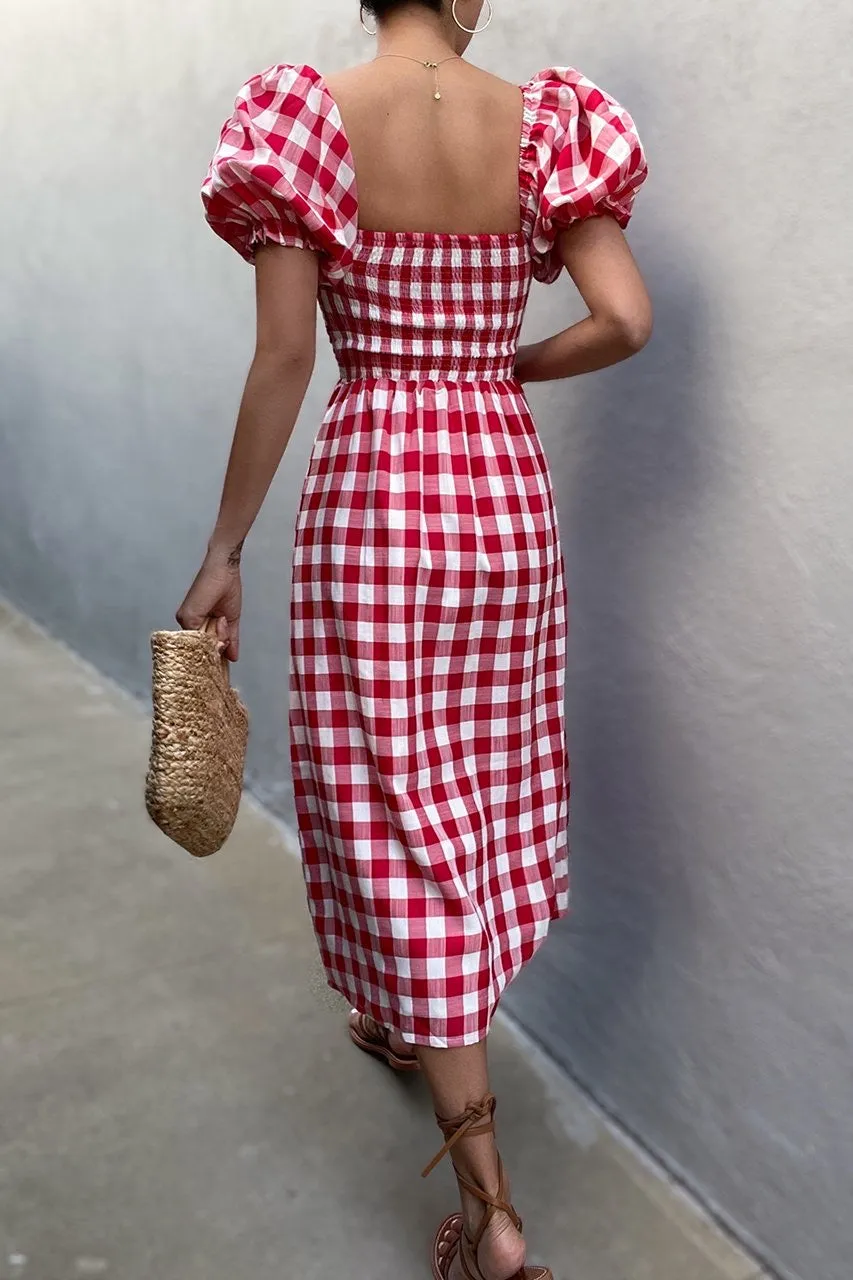 BRYNNE MIDI DRESS - RED CHECKERED