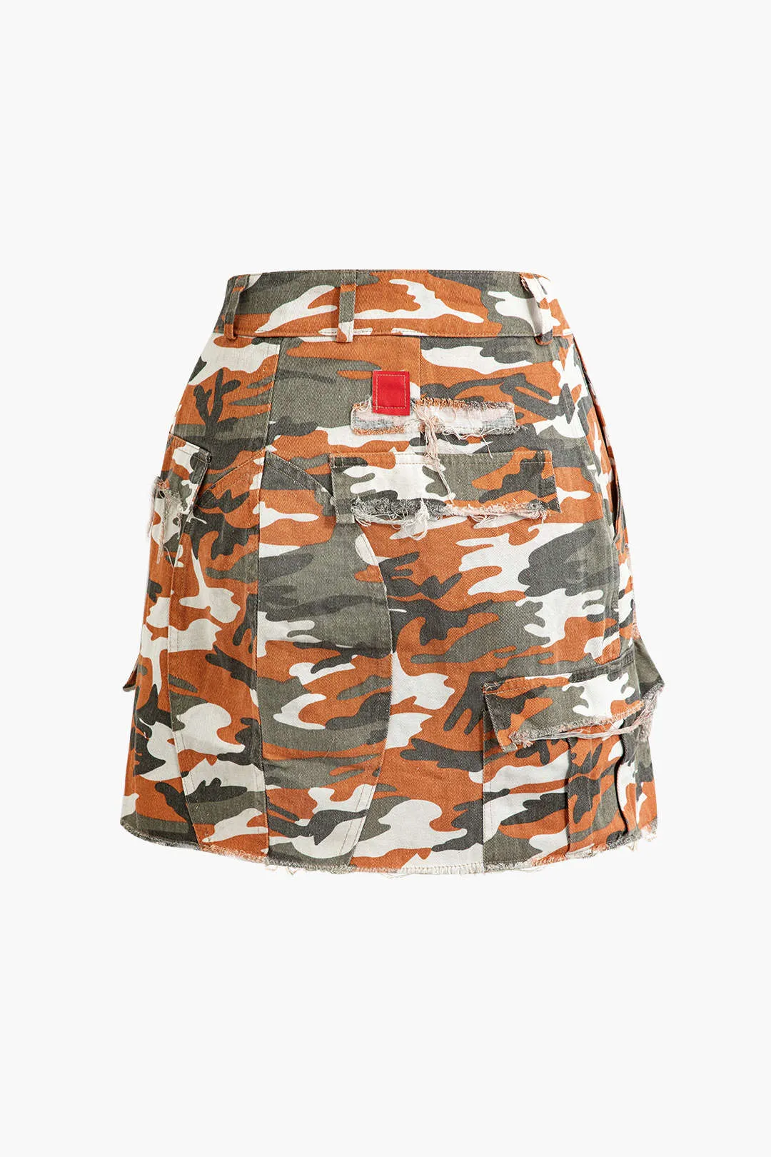 Camo Frayed Split Mini Skirt