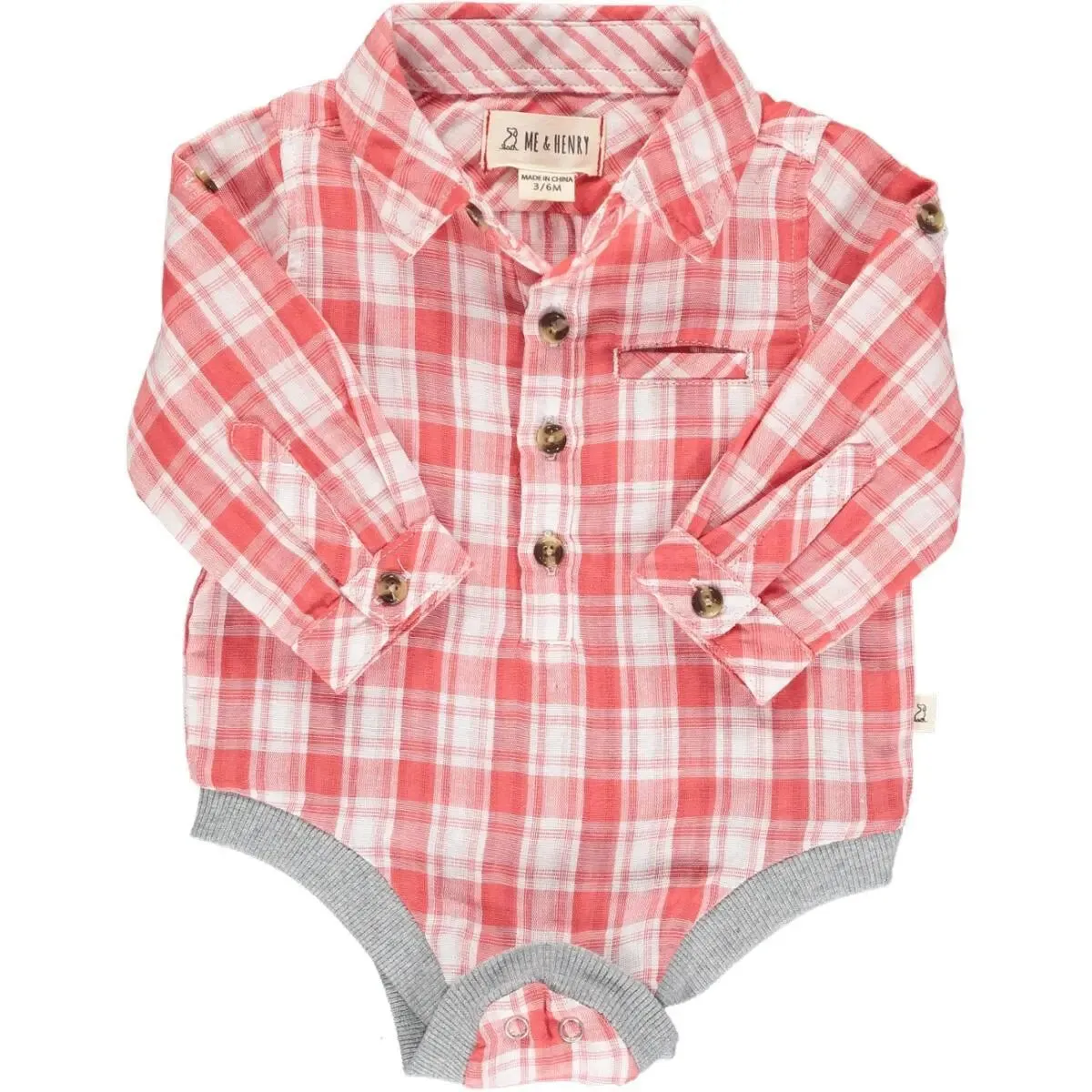 Coral plaid woven onesie | Me & Henry