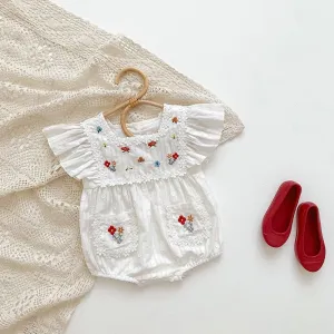 Embroidered White Floral Baby Romper