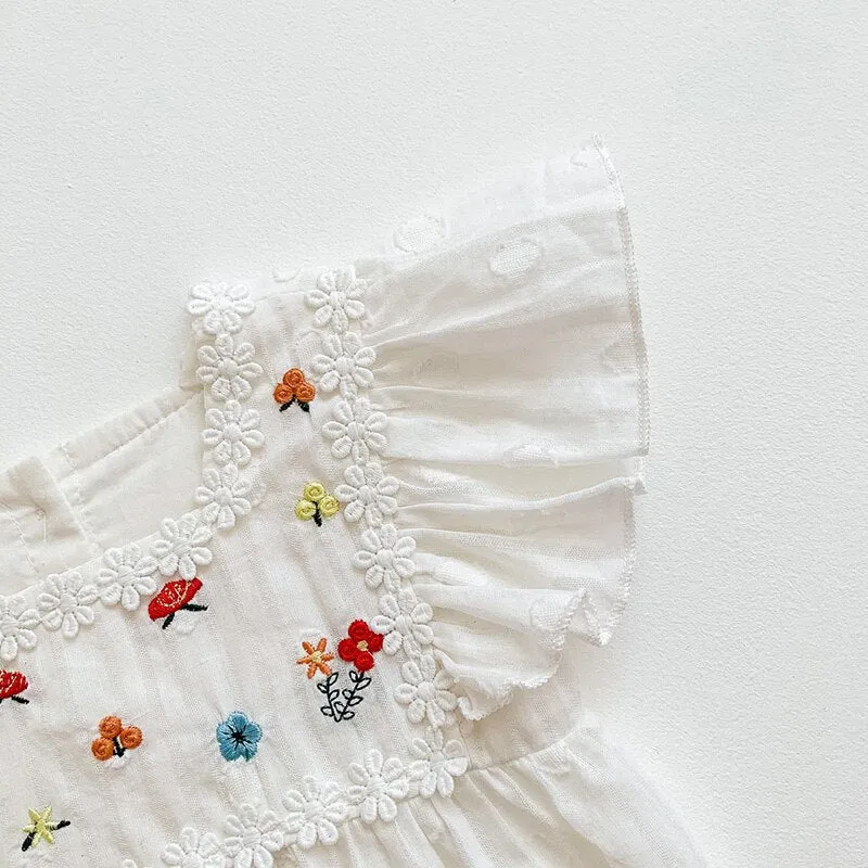 Embroidered White Floral Baby Romper