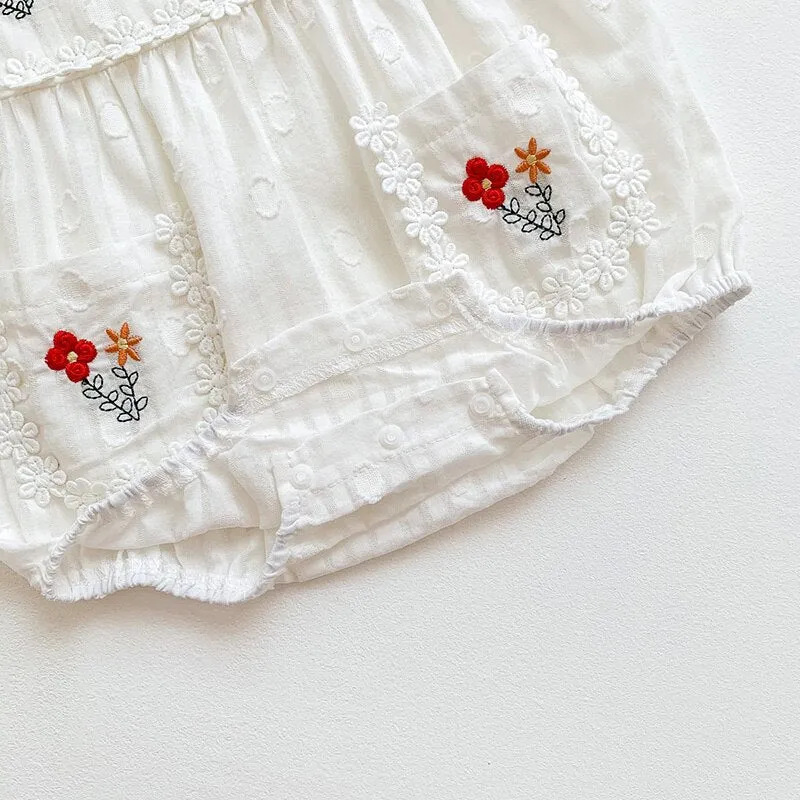 Embroidered White Floral Baby Romper