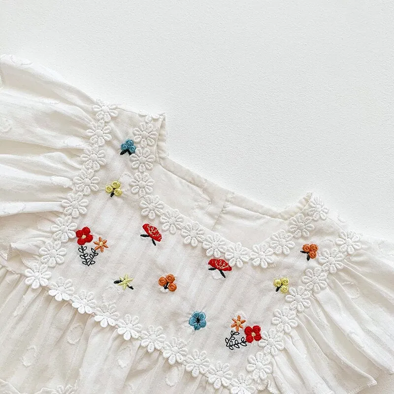 Embroidered White Floral Baby Romper