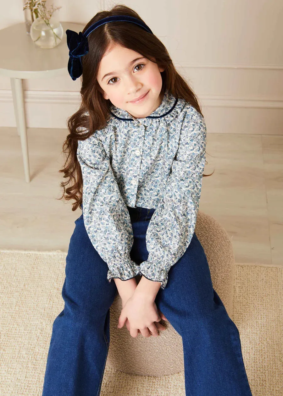 Evelyn Floral Long Sleeve Blouse in Blue (3-10yrs)