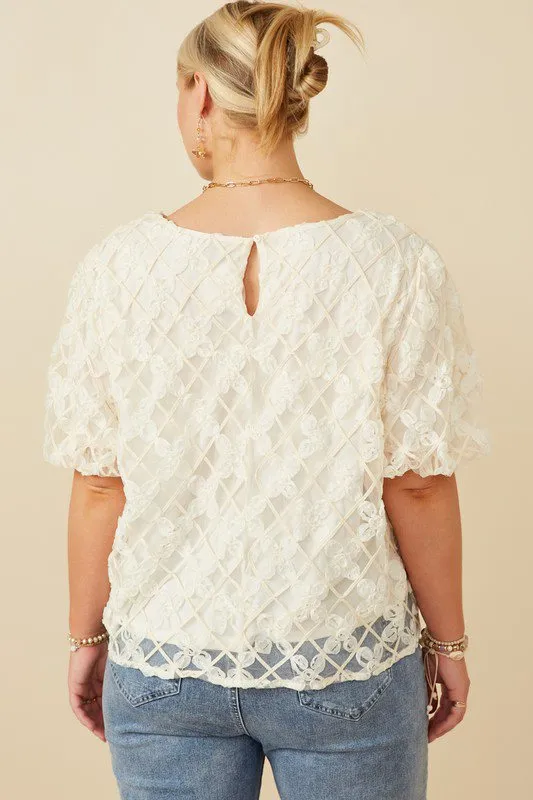 Floral Applique Round Neck Top