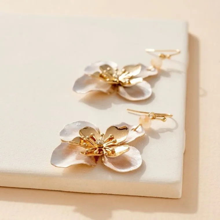 Floral Ivory Gold Coated Earrings