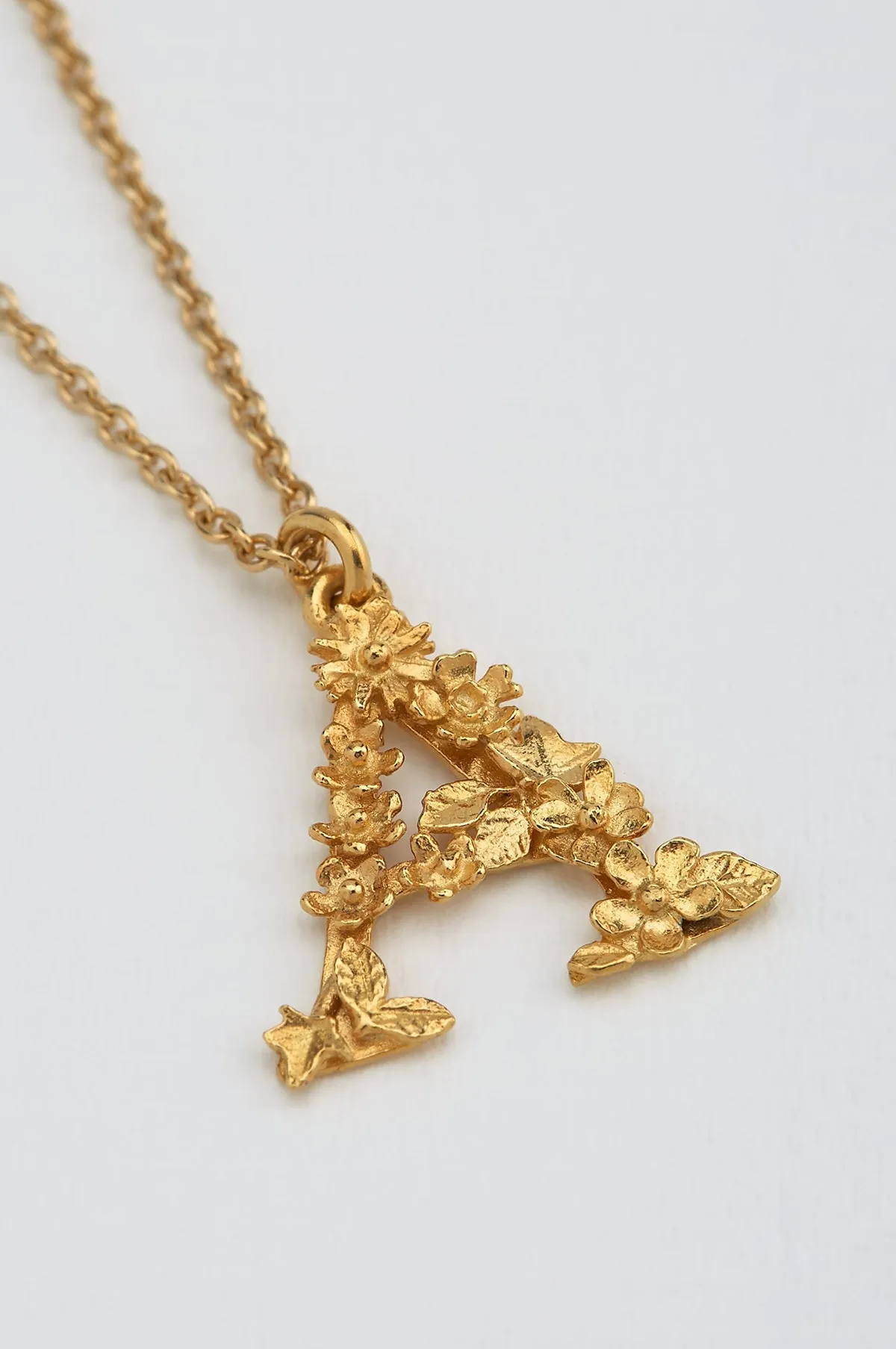 Floral Letter A Necklace Gold Plate