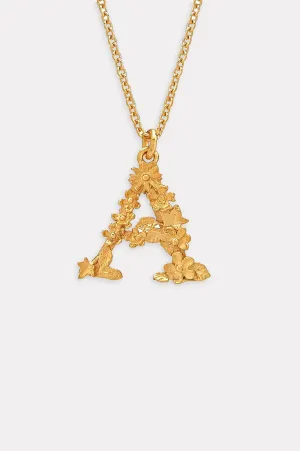 Floral Letter A Necklace Gold Plate