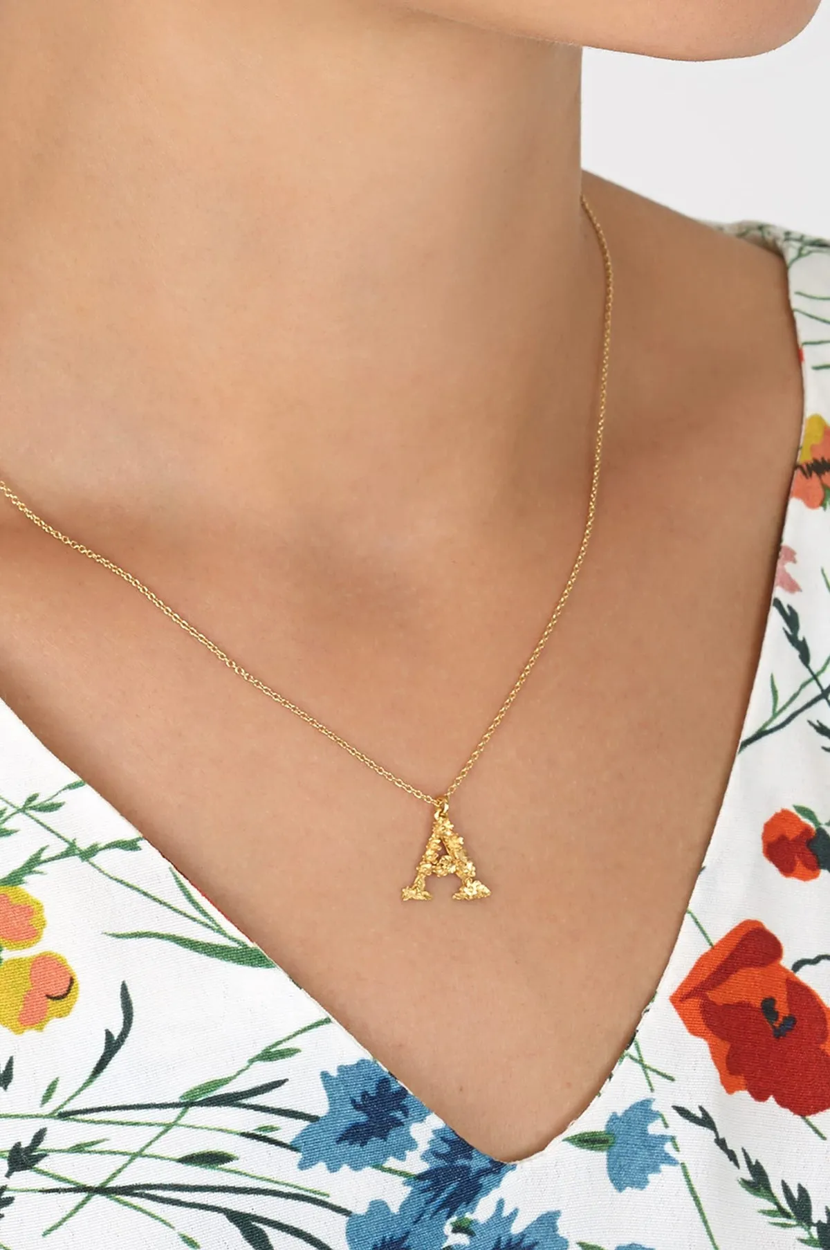 Floral Letter A Necklace Gold Plate