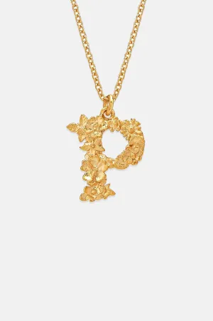 Floral Letter P Necklace Gold Plate