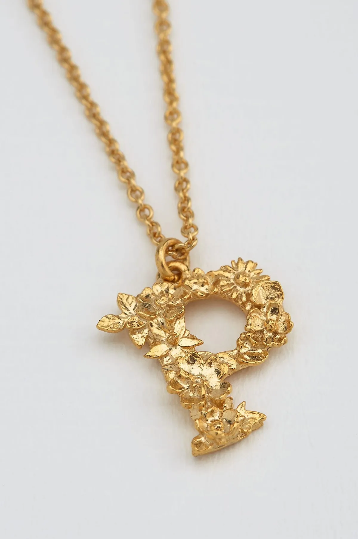 Floral Letter P Necklace Gold Plate