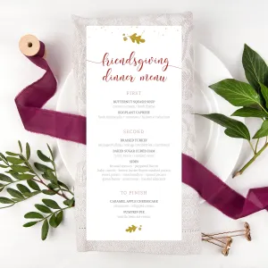 Friendsgiving Menu Template, Printable Fall Dinner Menu, Editable INSTANT DOWNLOAD - FL100