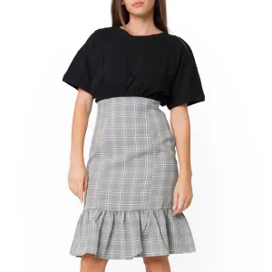 Glen Plaid Mermaid Dress in Black