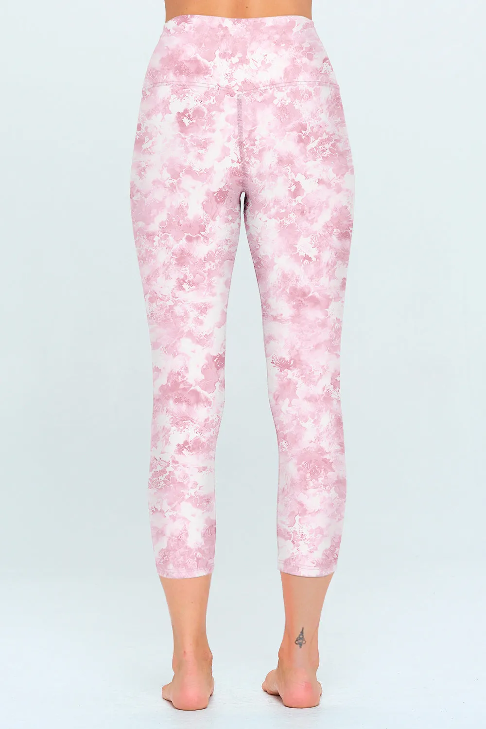 Kate - Pink Bright Garden - Cross Over - Capri Legging (High-Waist)