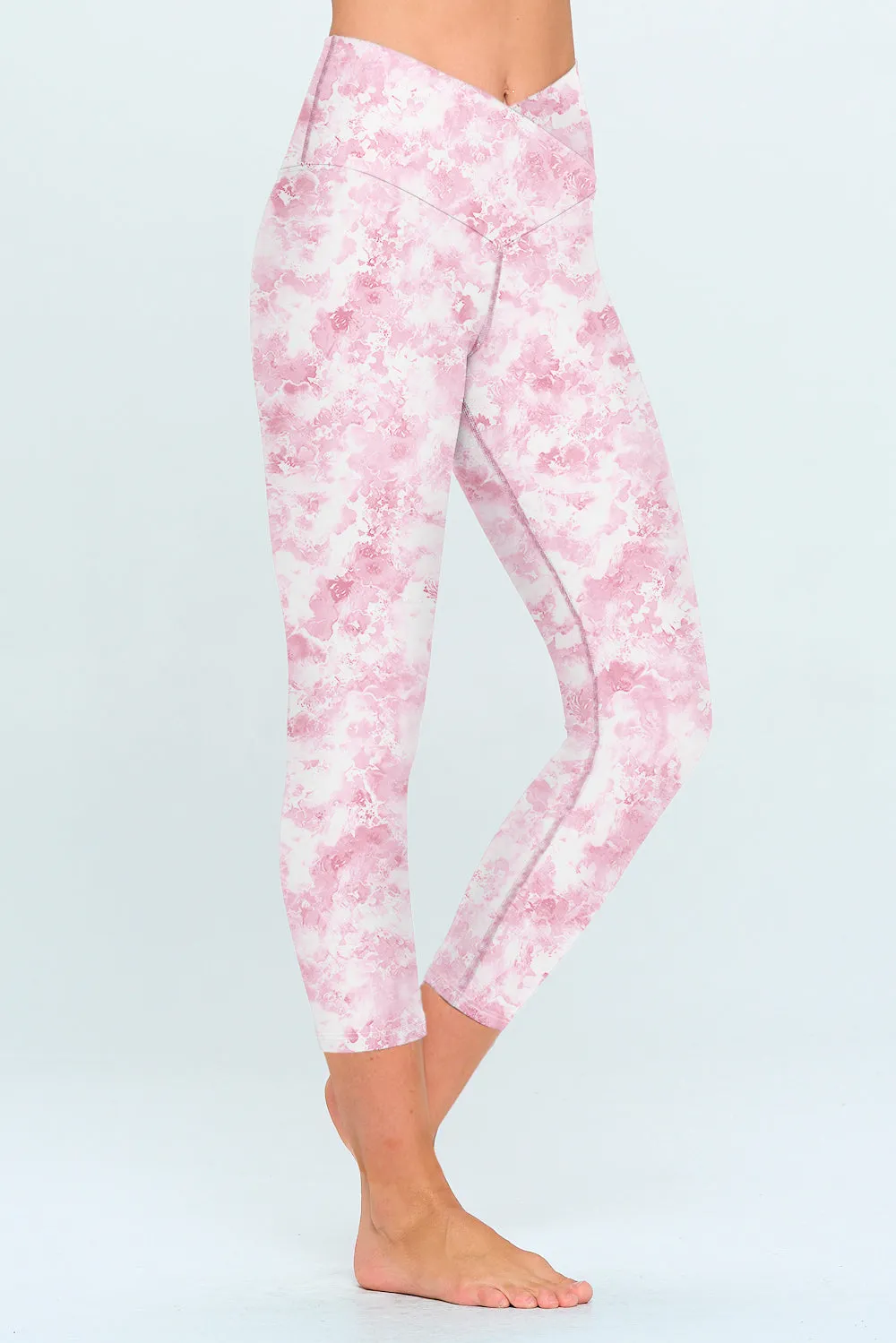 Kate - Pink Bright Garden - Cross Over - Capri Legging (High-Waist)