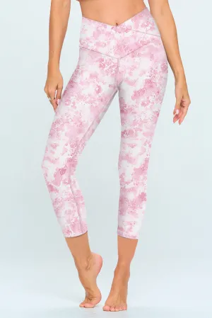 Kate - Pink Bright Garden - Cross Over - Capri Legging (High-Waist)