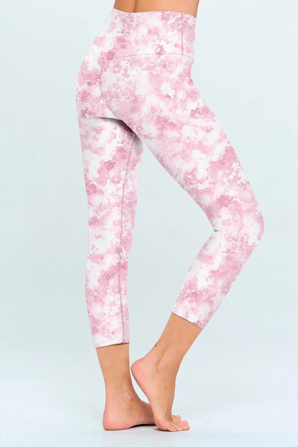 Kate - Pink Bright Garden - Cross Over - Capri Legging (High-Waist)