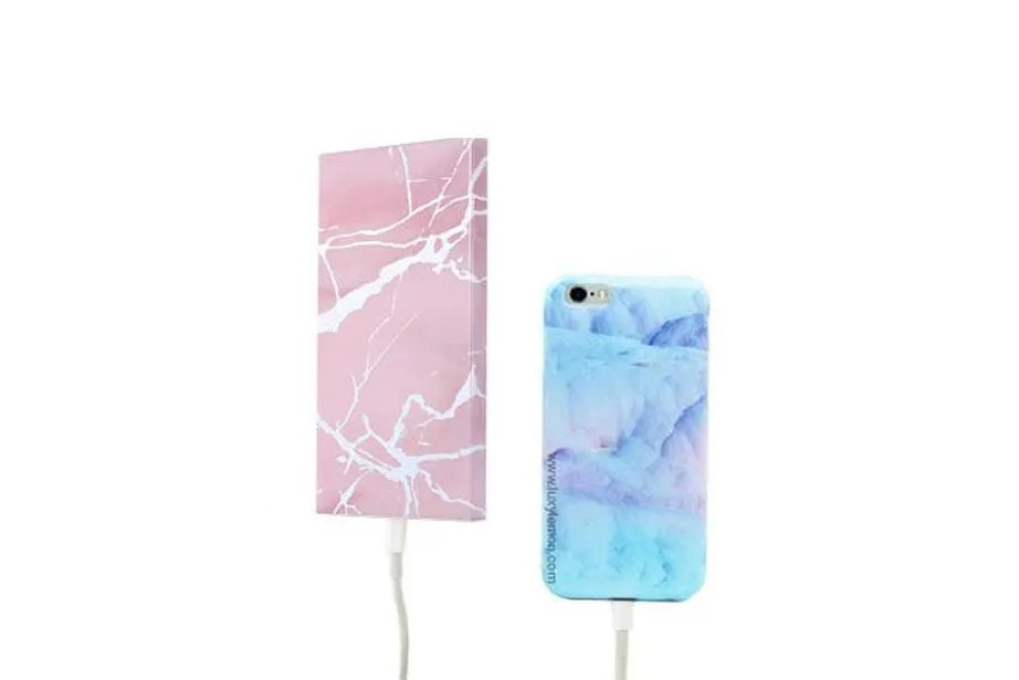 Pink Holo Marble Power Bank Charger