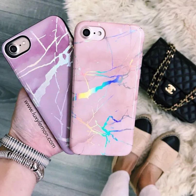 Pink Metallic Holo Marble Phone Case