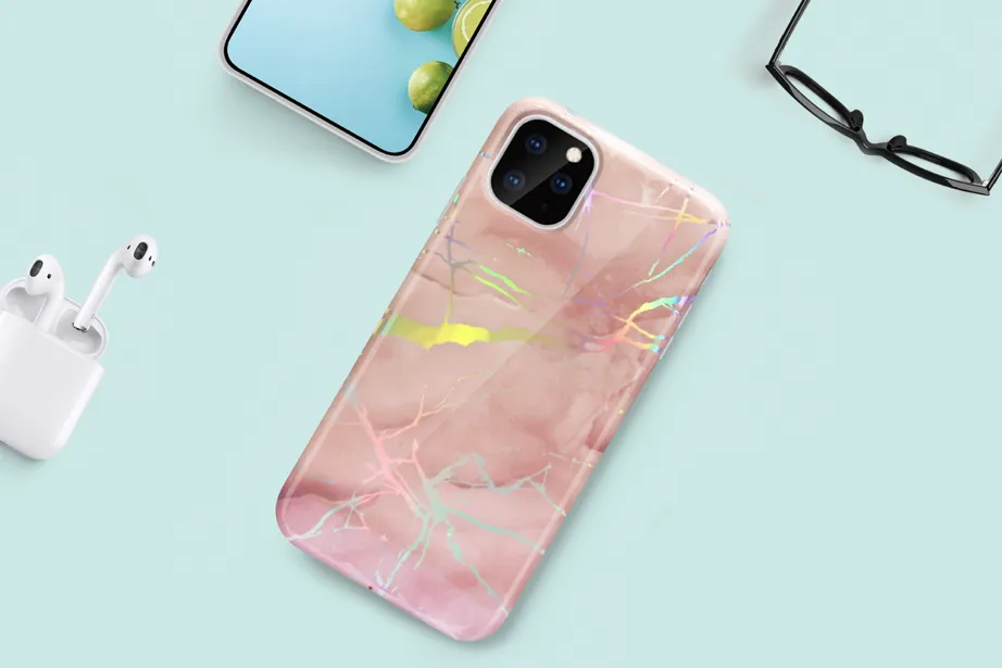 Pink Metallic Holo Marble Phone Case