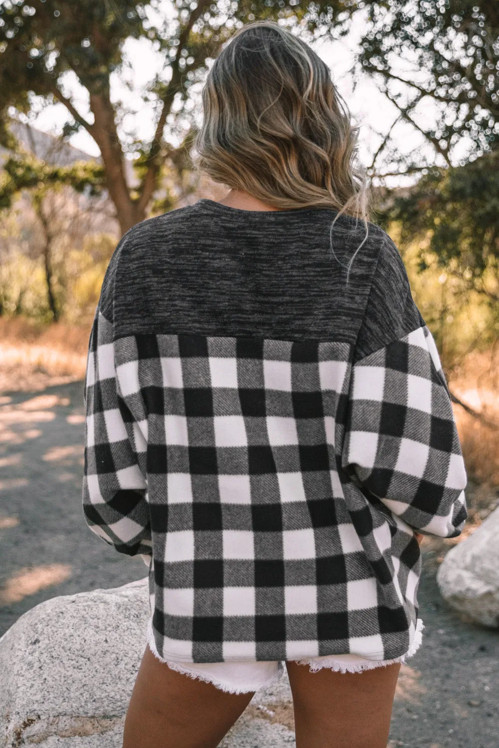 Plaid Notched Neck Top