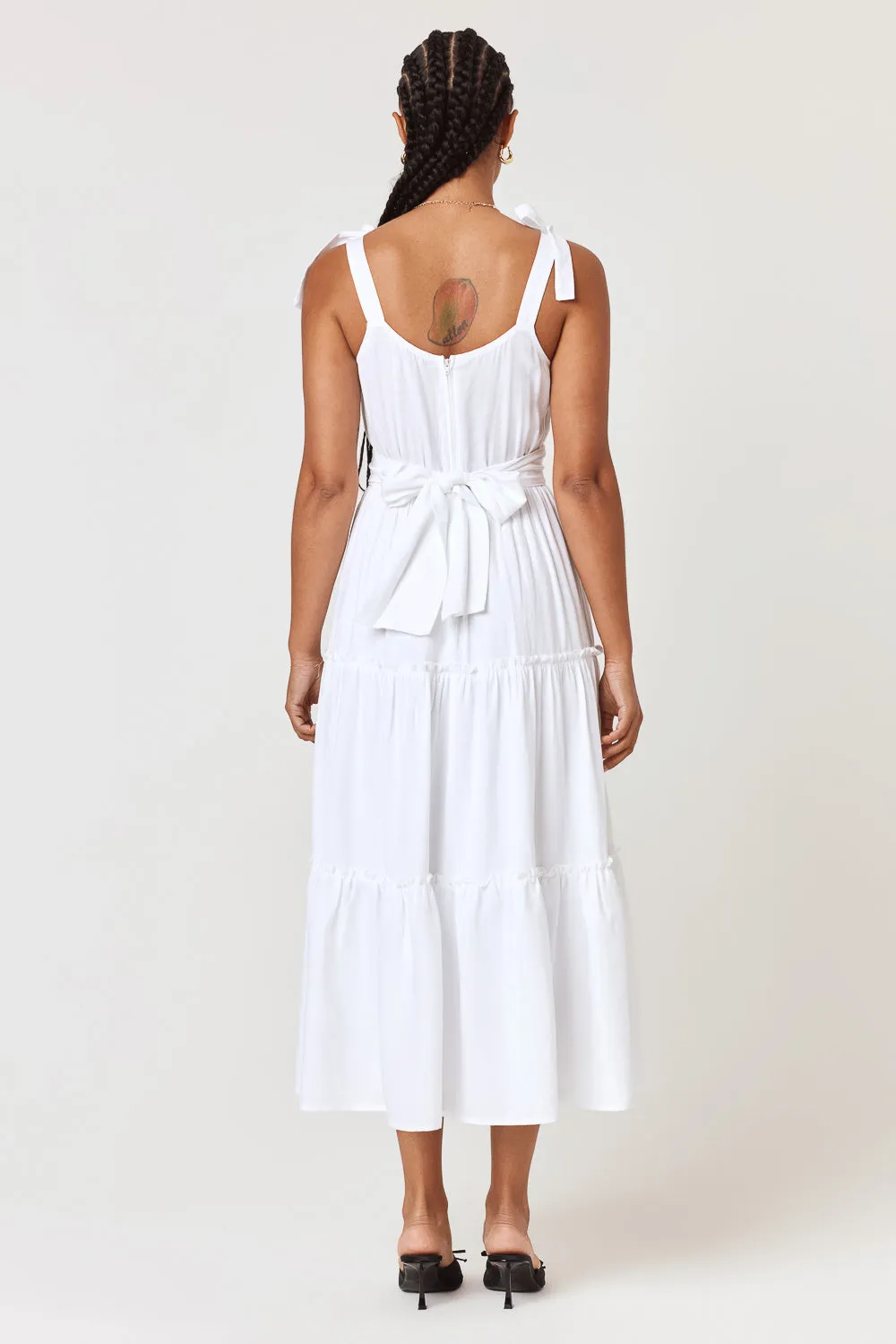 White Ruffle Midi Dress