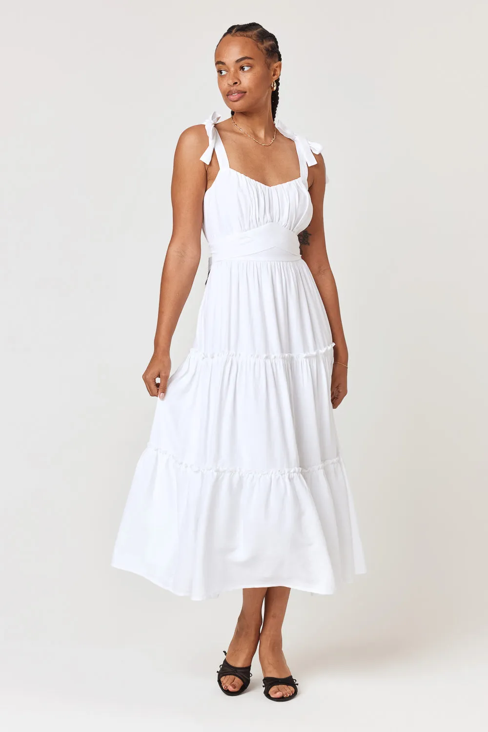 White Ruffle Midi Dress